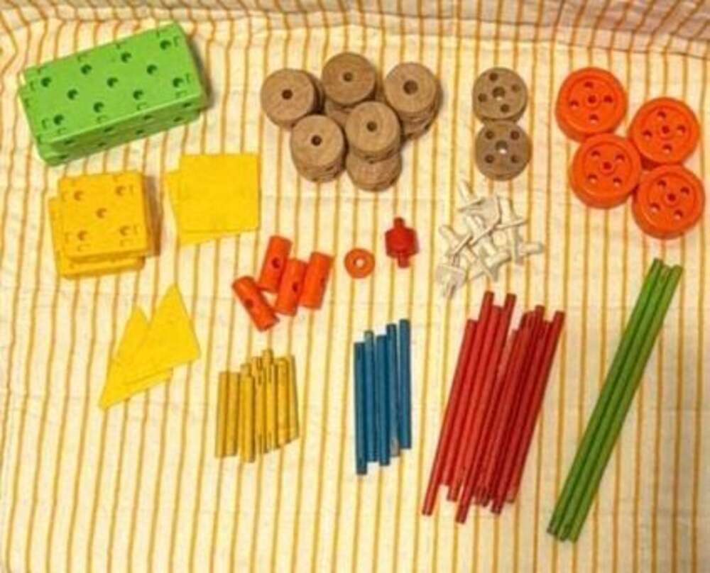 Tinkertoy Building Set Mixed Lot of Wooden and Plastic Pieces